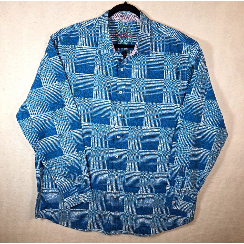 Robert Graham Men's 2XLT Big & Tall Blue Geometric Cotton Woven Button-Up